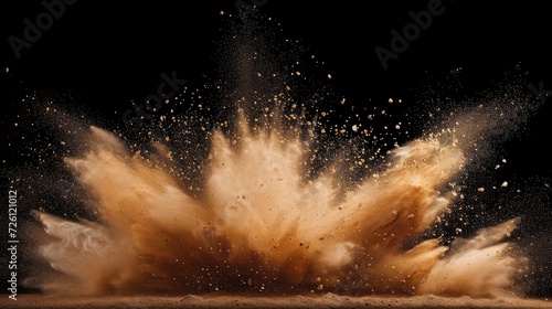 sand particles explosion on black background