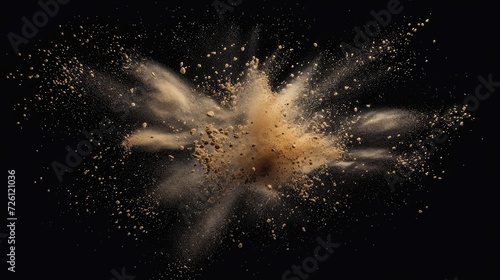 sand particles explosion on black background photo