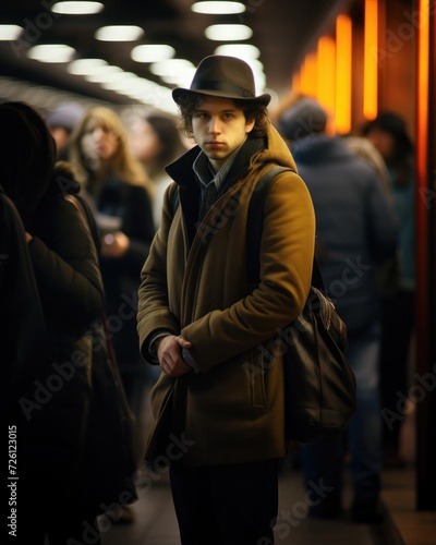 Man wearing brown coat. Generative AI.