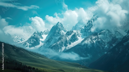 Mountain landscape of snow-capped mountains. © kardaska