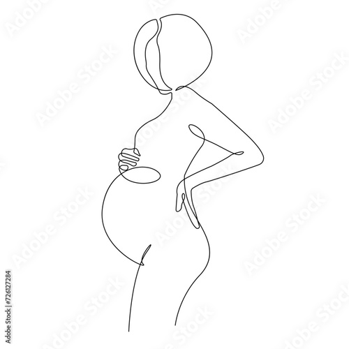 Trendy Line Art Drawing of Pregnant Woman Silhouette. Pregnancy Woman Abstract Minimal Black Lines Drawing. Female Silhouette for Modern Scandinavian Design. Happy Mother`s Day Vector Illustration.