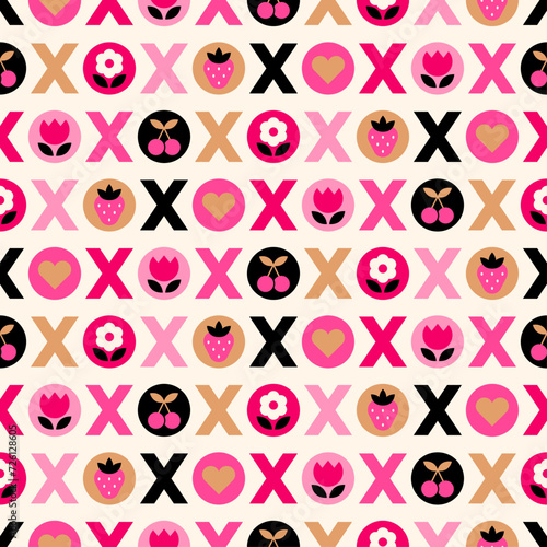 Word "XOXO" typography design seamless pattern background design for valentine’s day.