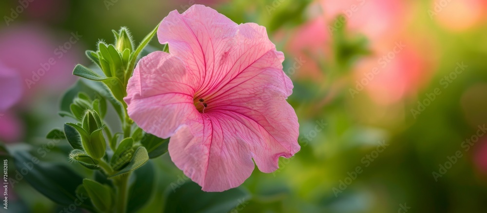 The Mexican petunia is a pink flower with cone-shaped petals, attracting ants for nectar. The Mexican petunia is a pink flower with cone-shaped petals, attracting ants for nectar.