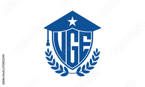 UGE three letter iconic academic logo design vector template. monogram, abstract, school, college, university, graduation cap symbol logo, shield, model, institute, educational, coaching canter, tech photo