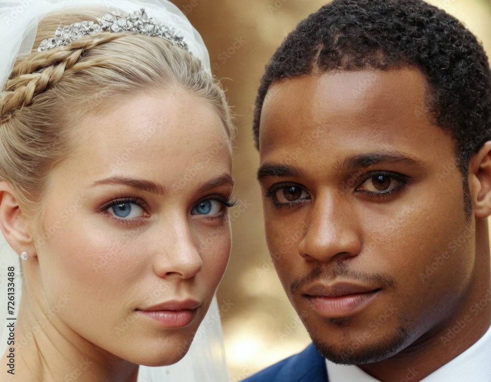 International couple in a wedding look. AI generation International couple in a wedding look. AI generation