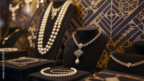 Luxury Jewelry Display Featuring Pearls and Diamonds photo