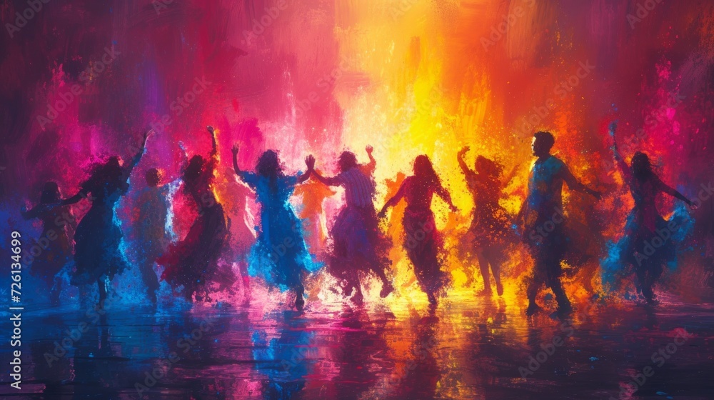 Fototapeta premium Illustration Traditional Holi Dance with Colorful Powder