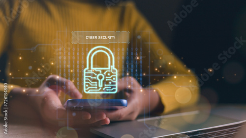 Cybersecurity and Security password login online concept, social media, logging in with a smartphone to an online bank account, data protection hacker photo