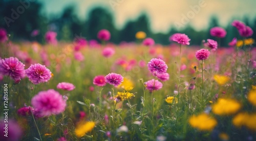 beautiful flower field, summer scene, beautiful flowers in the field, green nature, panoramic view © Gegham