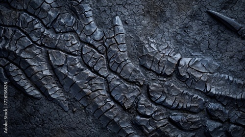 An array of trackways intersecting and overlapping creating a chaotic pattern that hints at a crowded dinosaur habitat. photo
