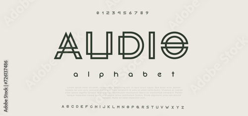 Audio Double line monogram alphabet and tech fonts. Lines font regular uppercase and lowercase. Vector illustration. photo