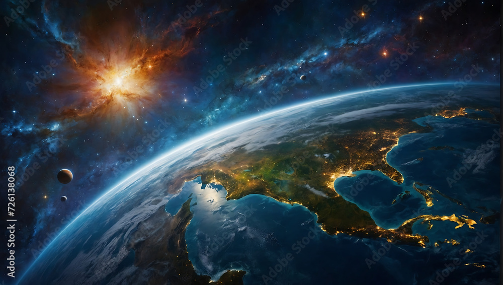 Vast realm of space galaxy and stars with a soothing view of earth Vast realm of space galaxy and stars with a soothing view of earth
