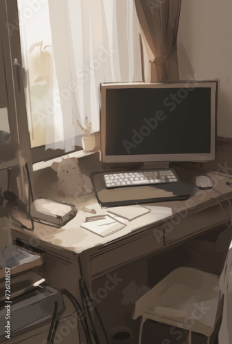 Wallpaper Mural illustration of computer in office Torontodigital.ca