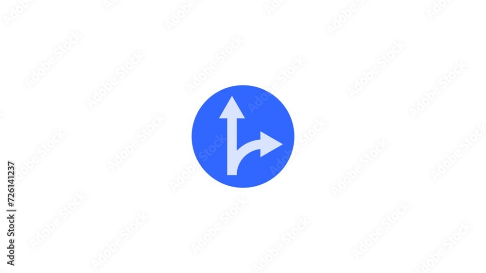 Straight or Right Turn Ahead Sign Icon Animation. Transparent background. 4K Video Straight or Right Turn Ahead Sign Icon Animation. Transparent background. 4K Video