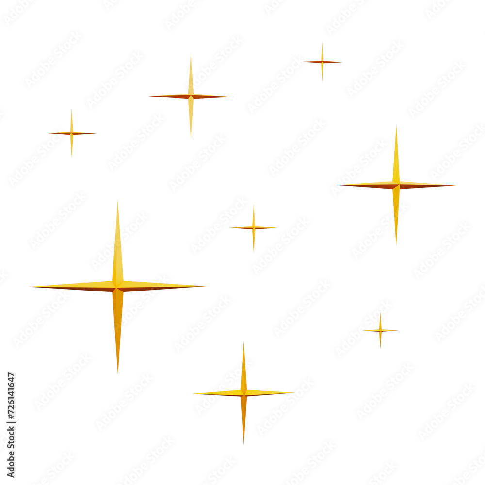 Set of Golden Sparkling Star 3D Icon Set of Golden Sparkling Star 3D Icon