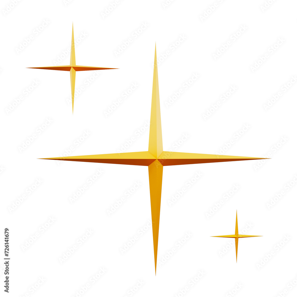 Set of Golden Sparkling Star 3D Icon Set of Golden Sparkling Star 3D Icon