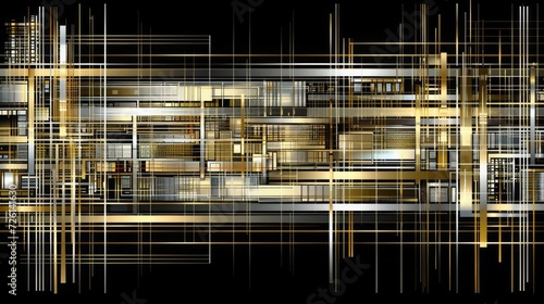 Abstract illustration - lots of lines in gold and silver, tan and brown, on black