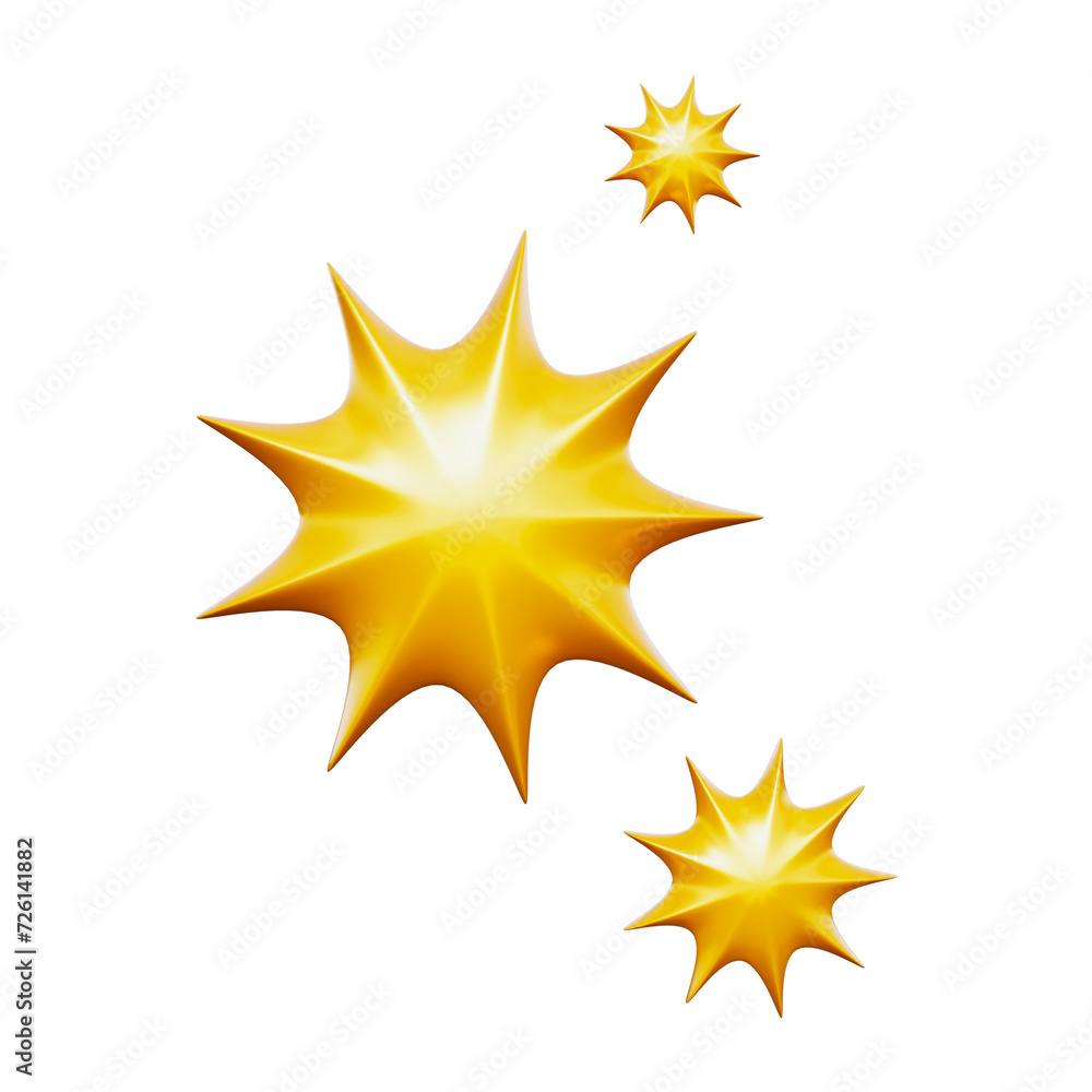 Set of Golden Sparkling Star 3D Icon Set of Golden Sparkling Star 3D Icon