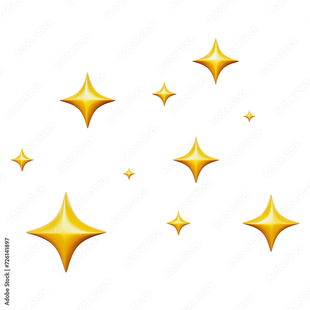 3D Illustration Set of Golden Sparkling Star 3D Icon 3D Illustration Set of Golden Sparkling Star 3D Icon