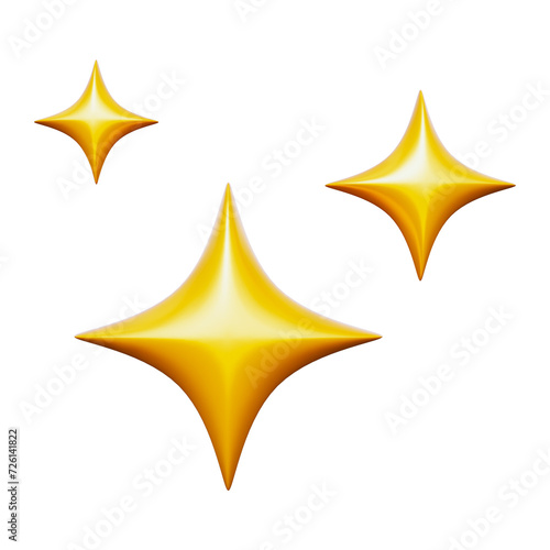 Set of Golden Sparkling Star 3D Icon