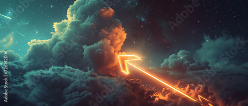 A 3D rendering of an arrow sign rocketing into the sky.