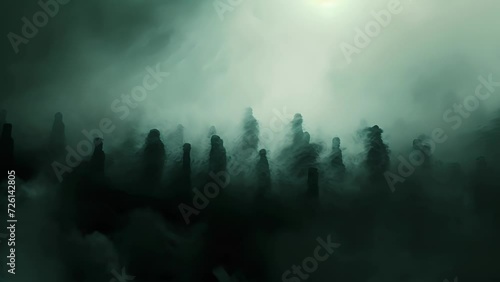 A haunting choir echoes through the hazy mist their captivating harmonies shrouded in enigmatic fog.