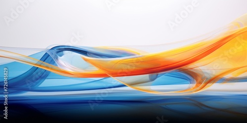Abstract dynamic waves with flowing blue and orange curves on a light background, representing movement and fluidity.
