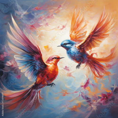Lovebirds in flight - Graceful birds with vibran. © Bitz