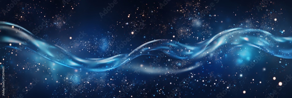 Digital artwork of blue glowing waves flowing through a starry space, creating a sense of cosmic motion. Digital artwork of blue glowing waves flowing through a starry space, creating a sense of cosmic motion.