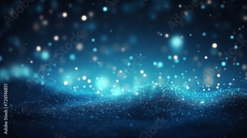 Dark blue background with glittering particles and waves, suggesting a mystical or cosmic theme.