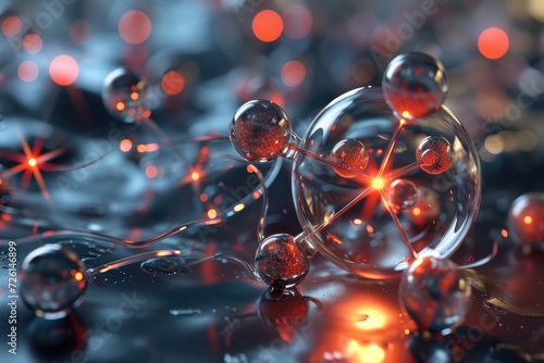 Mixed media artwork featuring atom and molecule.