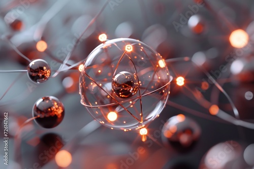 Closeup view of people and virtual atom model photo