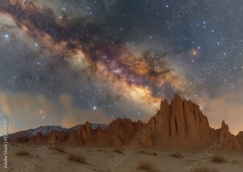 Starry Night Sky Over Desert Formations with Milky Way Arch
