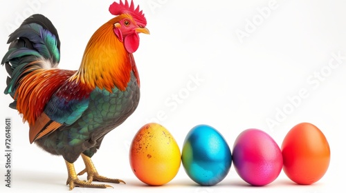 Perfect colorful handmade Easter eggs  with rooster isolated on a white © sderbane