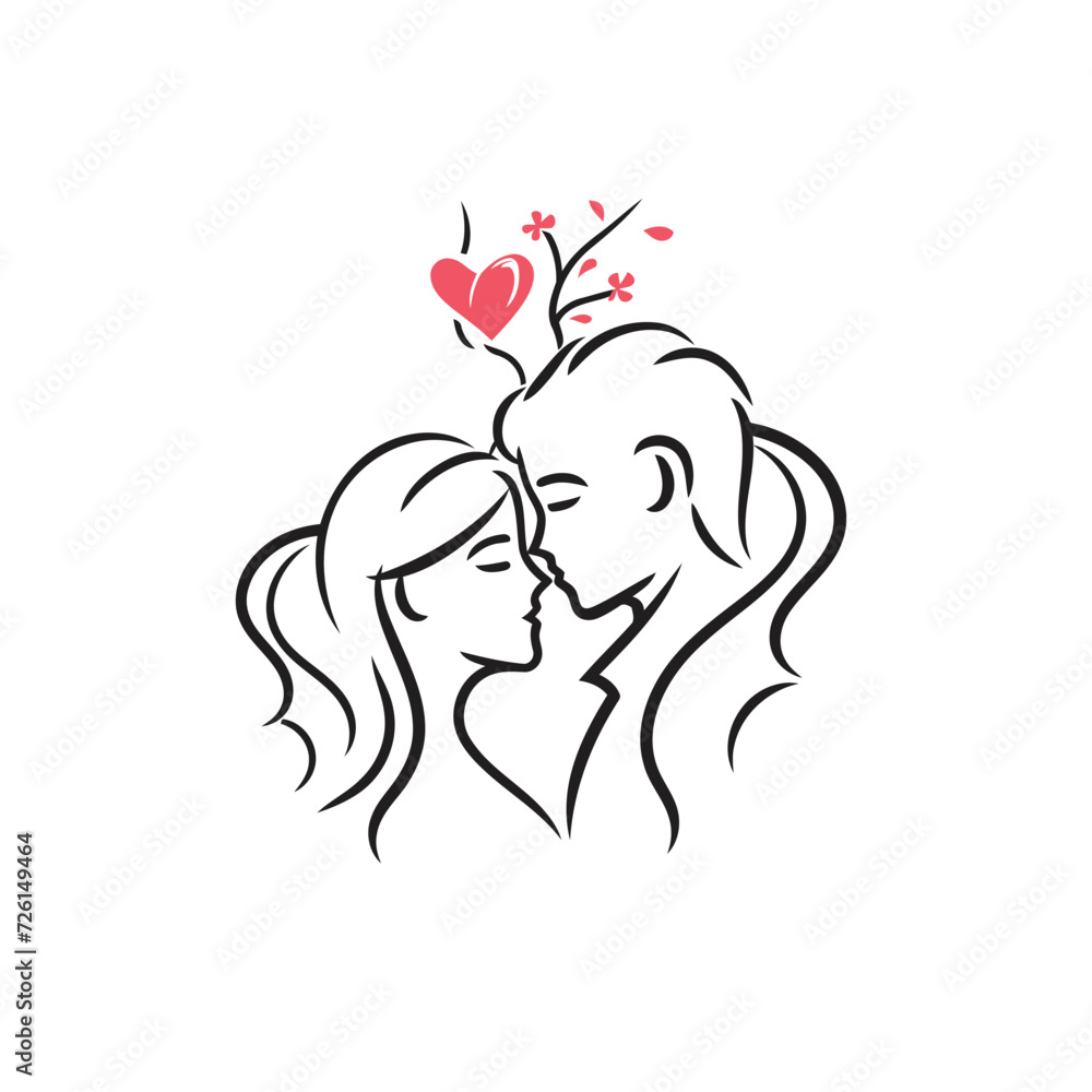 Outline graphic of love couple isolated background symbol