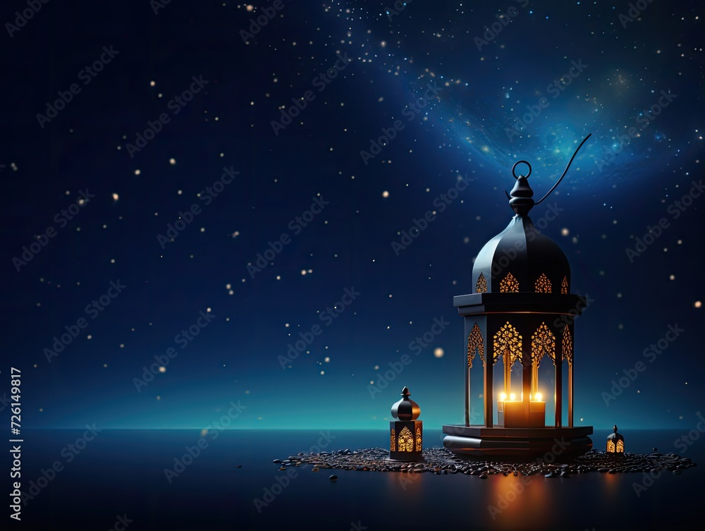 Ramadan Kareem beautiful islamic decorative lantern with blue sky background