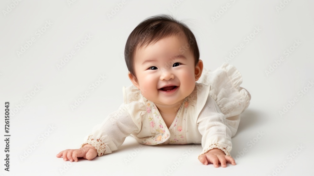 Smiling cute asian baby boy full body lying down on the floor. Smiling cute asian baby boy full body lying down on the floor.