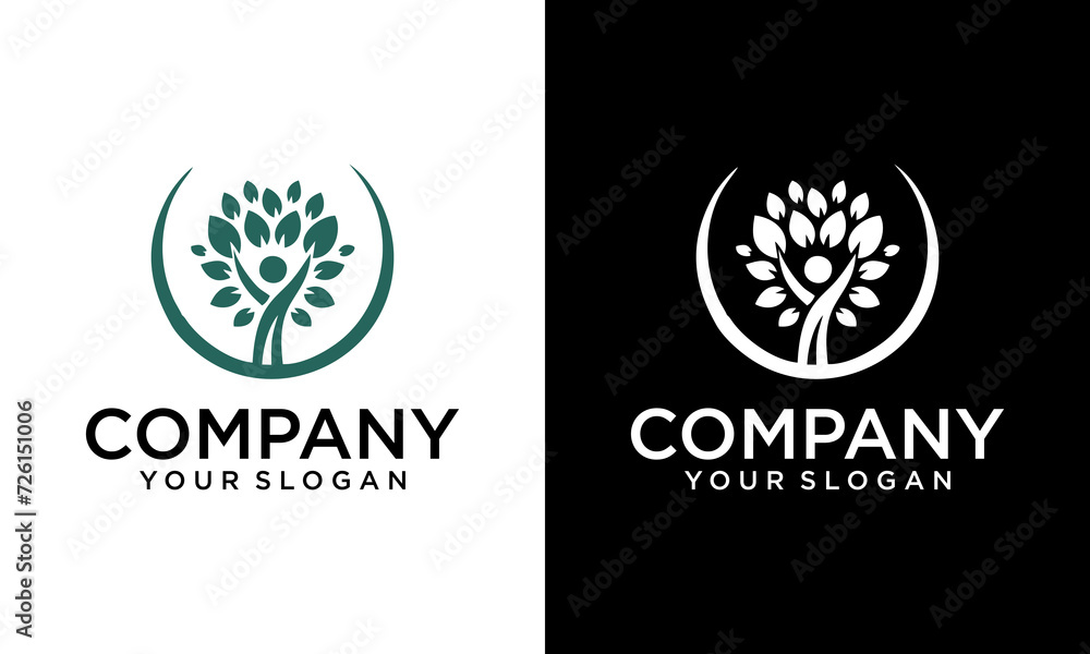 Creative tree Health human character - vector logo template. Sport fitness concept illustration. Creative sign. Happiness freedom icon. Design element.
