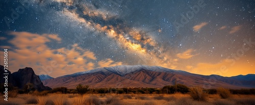 Starry Sky Over Desert Mountains and Brush at Night