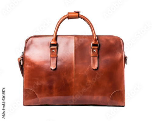 Brown leather bag isolated on white png transparent background.
