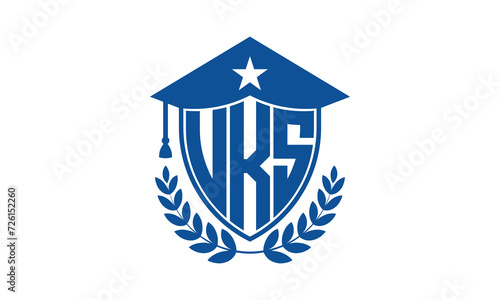 UKS three letter iconic academic logo design vector template. monogram, abstract, school, college, university, graduation cap symbol logo, shield, model, institute, educational, coaching canter, tech