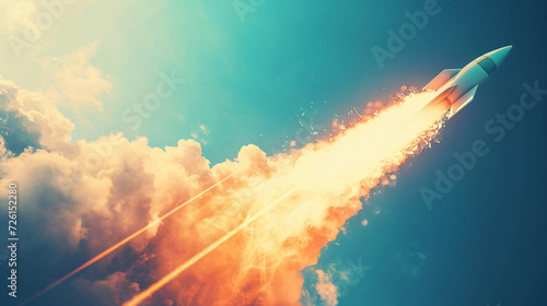 Space and travel wallpaper. Rocket launch into space. Spaceship launch with smoke in the sky.