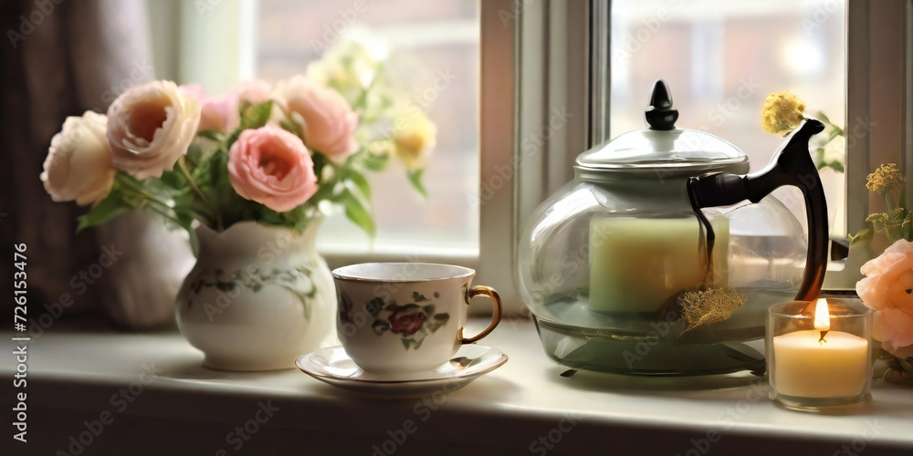 still life with flowers and teapot still life with flowers and teapot