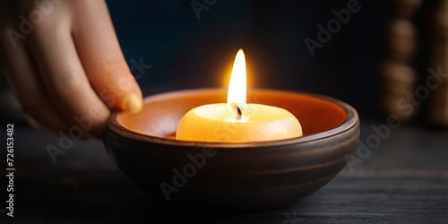 burning candle in the hands of a person