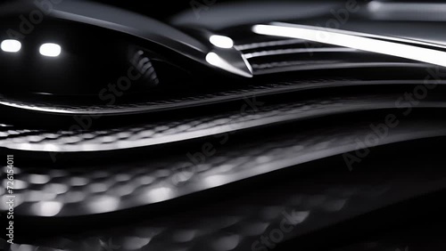 A closeup of the intricate patterns created by the interplay of light and shadow in a cars headlights highlighting the curves and contours of the vehicle.