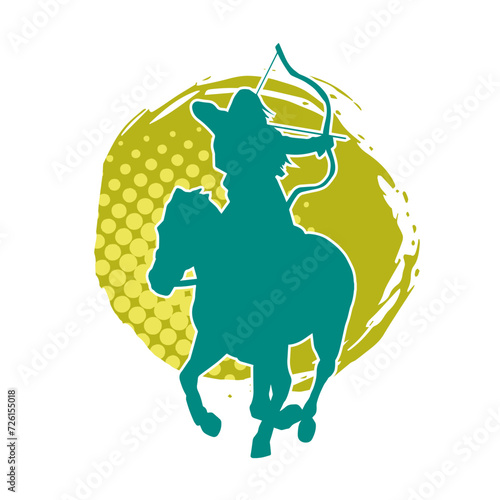 Silhouette of an ancient cavalry soldier aiming with archery weapon. Silhouette of an archer on his running horse.