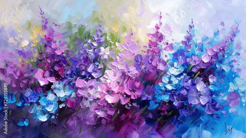 Lavender flowering and lilac colors oil painting
