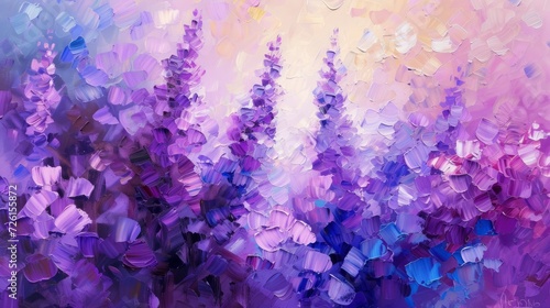 Lavender flowering and lilac colors oil painting