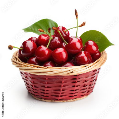 fresh cherry in basket on market background day light