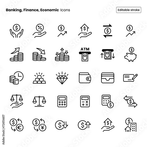 Banking, Finance, Economic Icon Set	
